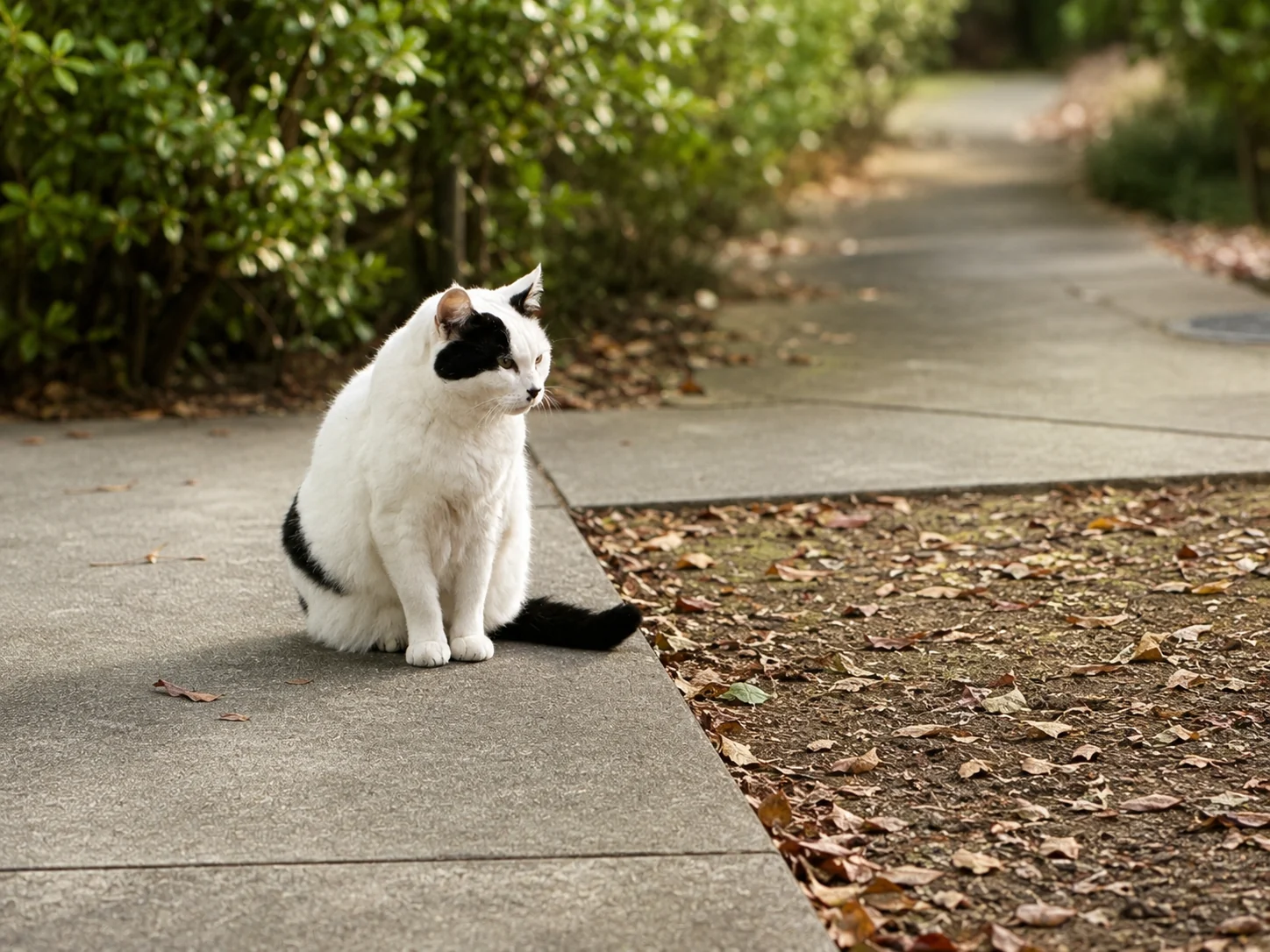 庭の小径にあそびに来る猫